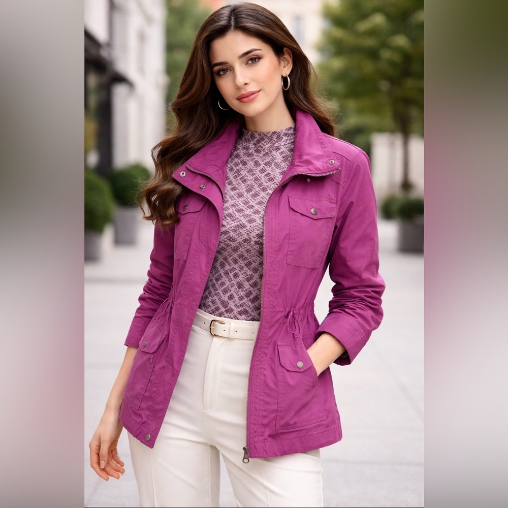 DENVER HAYES Women’s Purple Lightweight Spring Utility Jacket Zip-Up Casual Coat